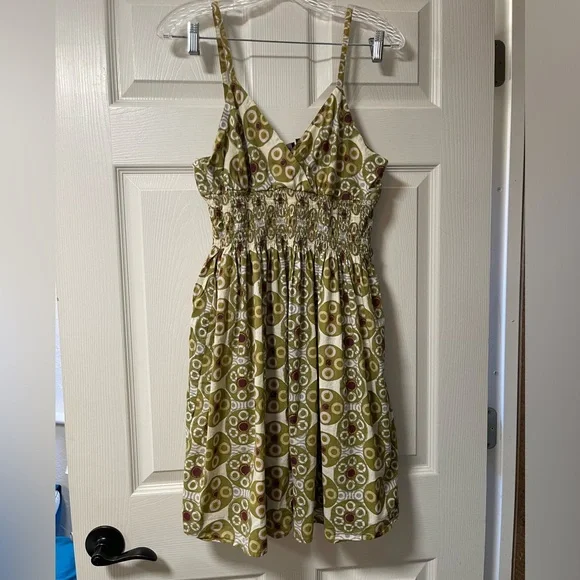 SPREAD CONTROL New York Spaghetti Strap Green Patterned Dress Size Large - Picture 2 of 6